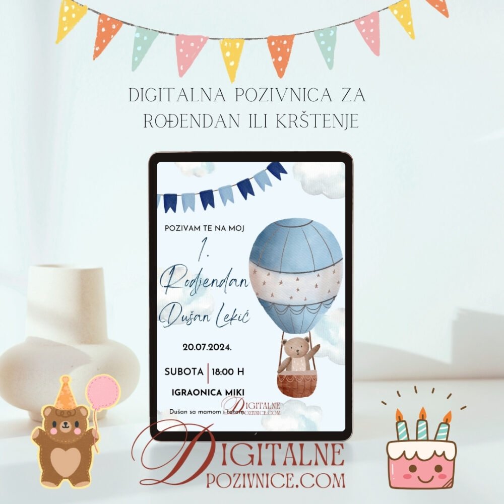 digitalna pozivnica za rođendan i krštenje meda za decake