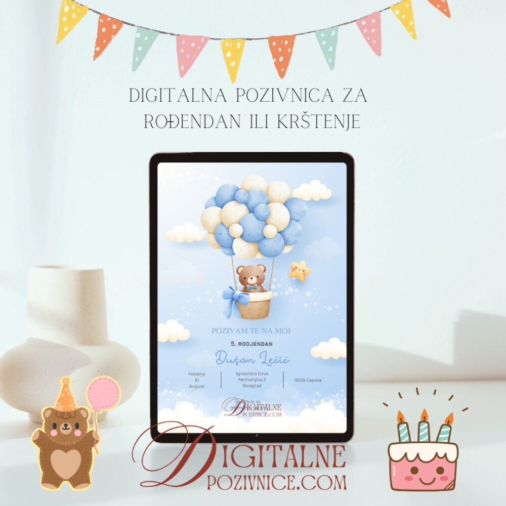 digitalna pozivnica za rođendan i krštenje meda za decake